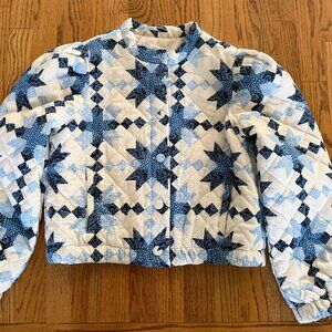 House of Harlow 1960 quilted blue and white jacket.